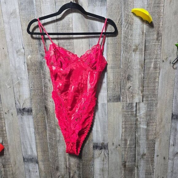Shirley of Hollywood Red Embossed Lace Lingerie Teddy Bodysuit - Picture 1 of 6